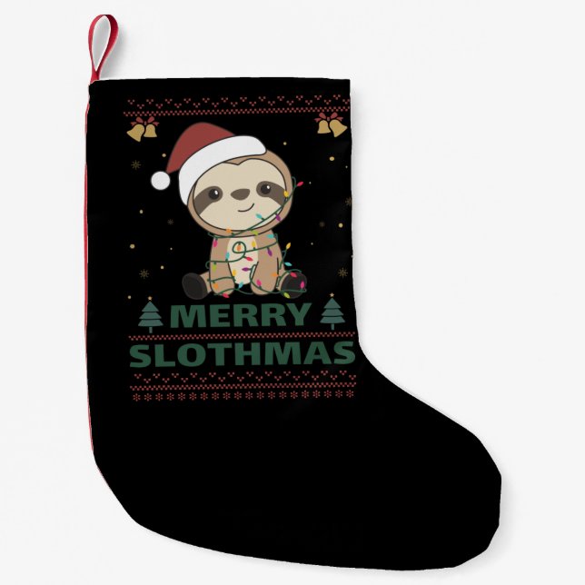 Meia De Natal Pequena Feliz Slothmas Engraçado Slony Natal Pun Adulto Cl (Frente)