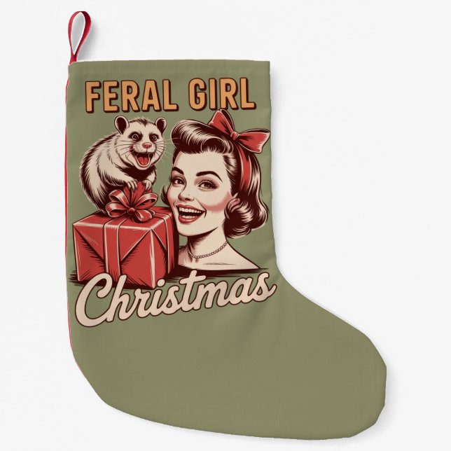 Meia De Natal Pequena Feral Girl Christmas Ogambm Xmas Trashy Retro (Frente)