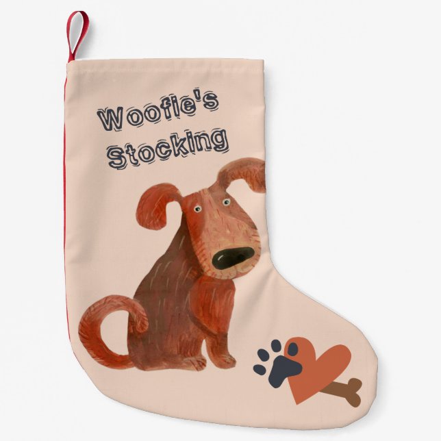 Meia De Natal Pequena Feriado de Cachorro Encolhido (Frente)