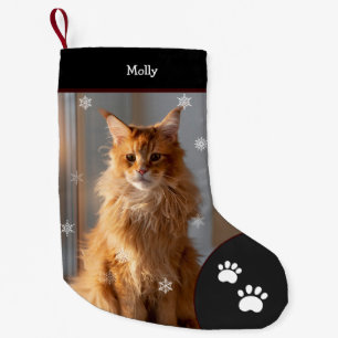 Meia De Natal Pequena Feriado de Foto do Cat do Natal - Preto Personaliz