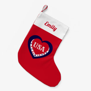 Meia De Natal Pequena Feriado do Coração Vermelho Branco Azul Patriótico