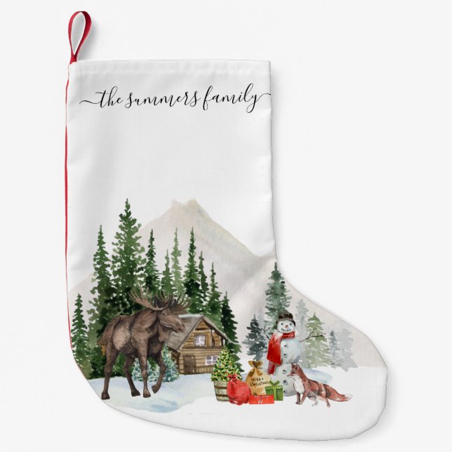 Meia De Natal Pequena Feriado Natal Russo Woodland Moose Personalizado (Frente)