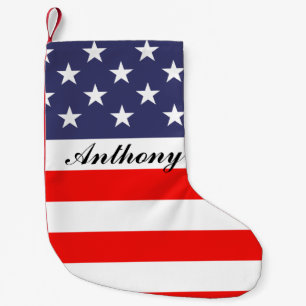 Meia De Natal Pequena Feriado personalizado com bandeira Patriótica Ame