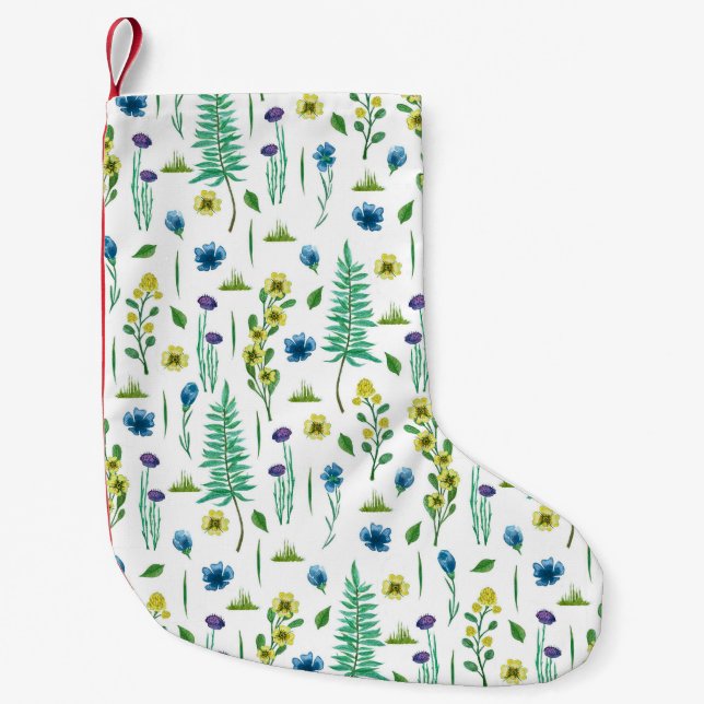 Meia De Natal Pequena Fern Flowers Sanguíneos (Frente)