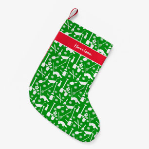 Meia De Natal Pequena Ferramentas de jardinagem Padrão Vermelho Verde e