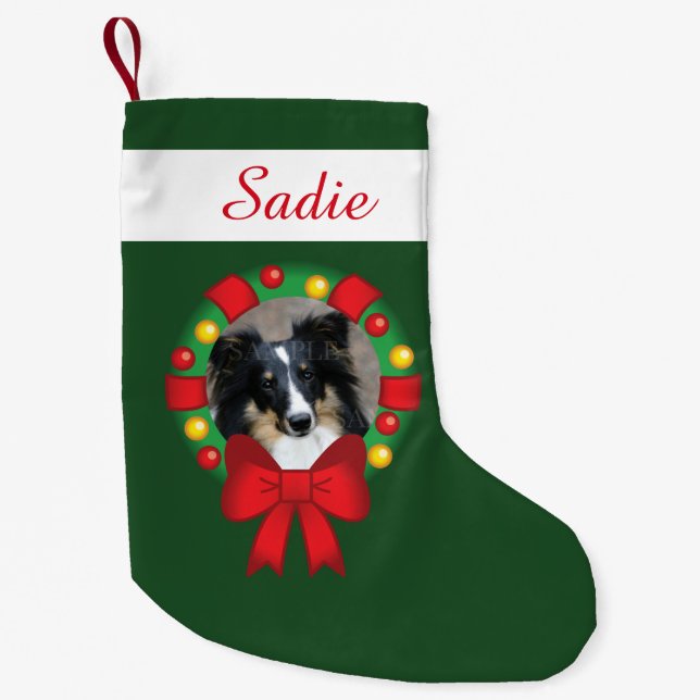 Meia De Natal Pequena Festivo Com Foto Personalizada E Nome (Frente)