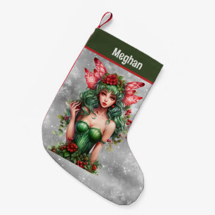 Meia De Natal Pequena festivo nome de fada de cor de água de Natal