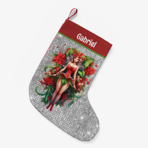 Meia De Natal Pequena festivo nome de fada de cor de água de Natal