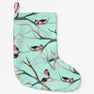Meia De Natal Pequena Fileiras de Árvores de Aves do inverno