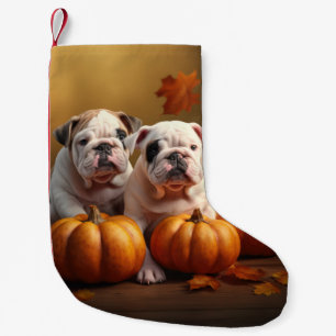 Meia De Natal Pequena Filhote de Bulldog Outono Prazer Abóbora