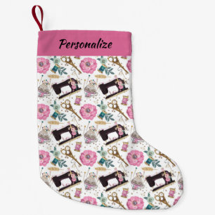 Meia De Natal Pequena Fio de máquina de costura preto rosa design de Nat