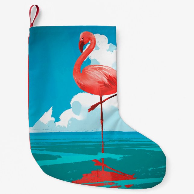Meia De Natal Pequena Flamingo (Frente)