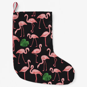 Meia De Natal Pequena flamingo com folhas de palma de monstera.