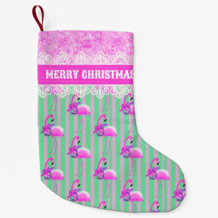 Meia De Natal Pequena Flamingo Cor-de-rosa púrpura, doce, personalizado