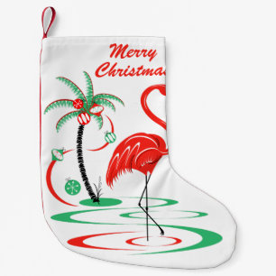 Meia De Natal Pequena Flamingo de Natal Vermelho com um lado