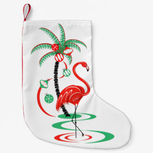 Meia De Natal Pequena Flamingo de Natal Vermelho com um lado