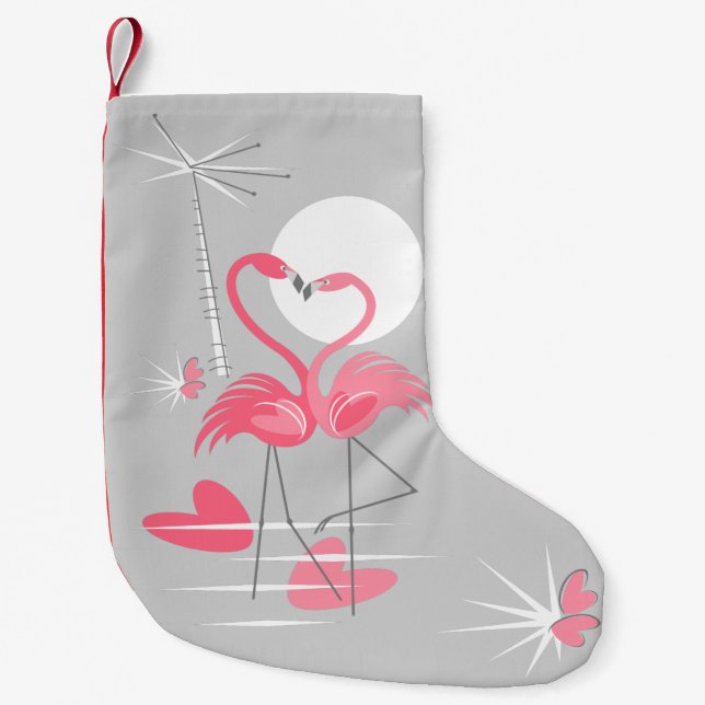 Meia De Natal Pequena Flamingo Love com um lado (Frente)
