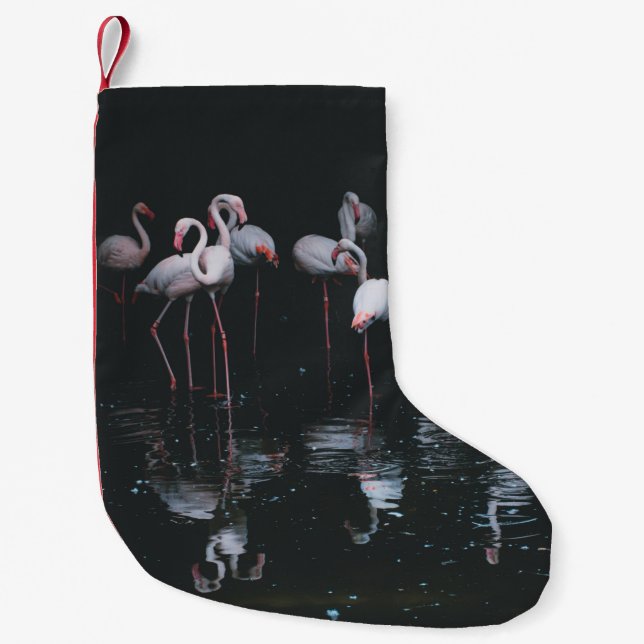 MEIA DE NATAL PEQUENA FLAMINGO NO FUNDO ESCURO (Frente)