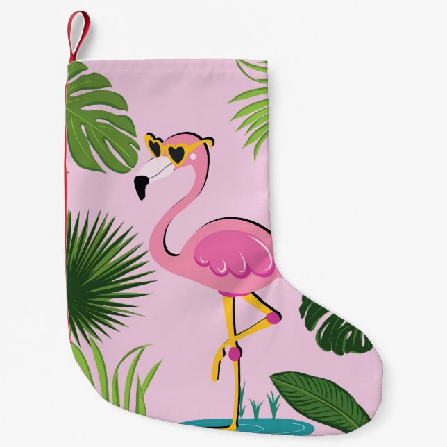 Meia De Natal Pequena Flamingo Palm Sai Design Tropical (Frente)