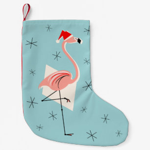 Meia De Natal Pequena Flamingo Papais noeis Azul estocagem unilateral