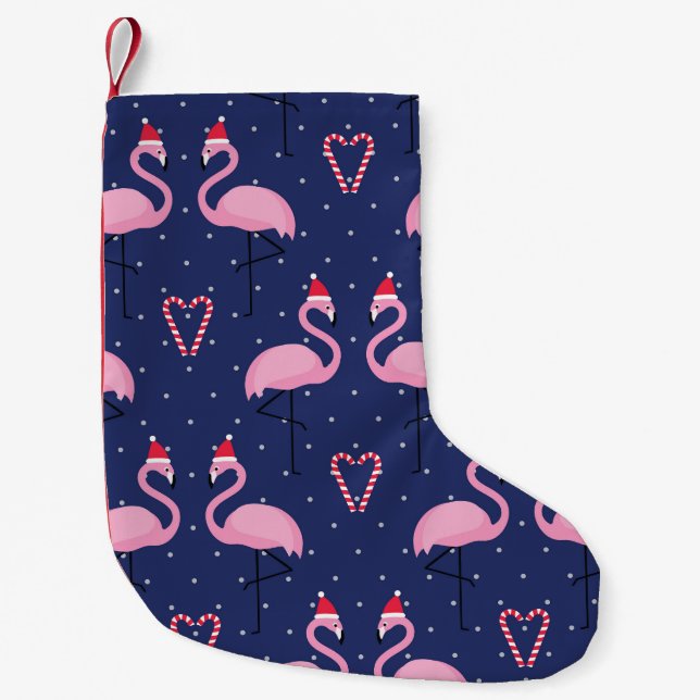 Meia De Natal Pequena Flamingo Xmas Hat Candy Patterno (Frente)