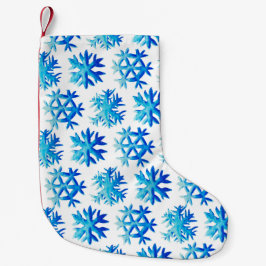 Meia De Natal Pequena Floco de neve azul Aquarela Arte de inverno