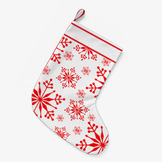 Meia De Natal Pequena Floco de neve de Natal em vermelho e branco.
