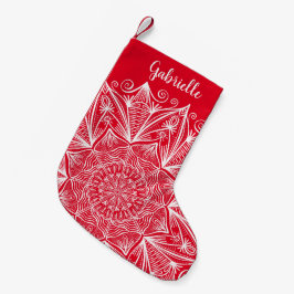 Meia De Natal Pequena Floco de neve Mandala Calliografia Nome Vermelho e