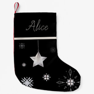 Meia De Natal Pequena floco de neve prateado hygge Monograma Stocks de N