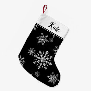 Meia De Natal Pequena Floco de neve preto e branco