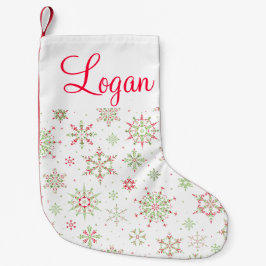 Meia De Natal Pequena Floco de neve vermelho e verde