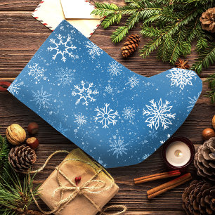 Meia De Natal Pequena Flocos de Neve Azuis Clássico Inverno Branco