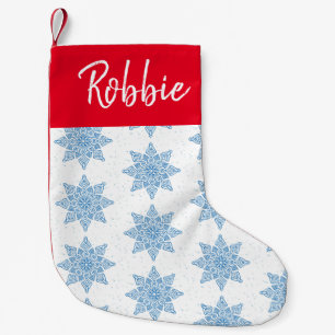 Meia De Natal Pequena Flocos de neve azuis Nome personalizado Stocks de 
