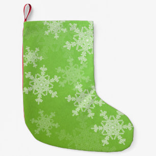 Meia De Natal Pequena Flocos de neve brancos verdes - nome de Natal mini