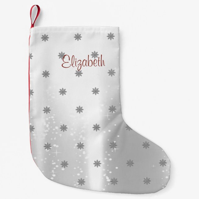 Meia De Natal Pequena Flocos de neve brilhante elegantes - Personalizado (Frente)