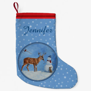 Meia De Natal Pequena Flocos de Neve de Natal Deer & Snowman