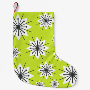 Meia De Natal Pequena Flocos de Neve em Verde Carta Médio Século Moderno