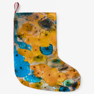 Meia De Natal Pequena Flor de pétalas amarela e azul