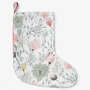 Meia De Natal Pequena Flor e folha em verde tropical e rosa