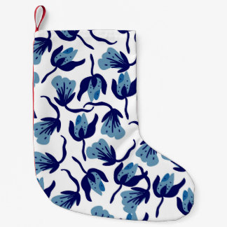 Meia De Natal Pequena Floral Azul Pansy: Sem Costura Desenhada À Mão.