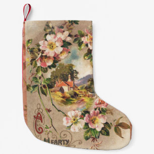 Meia De Natal Pequena Floral Country de Aniversário Vitoriano Vintage Sé