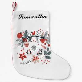 Meia De Natal Pequena Floral e Pássaro inspirado na escandinávia