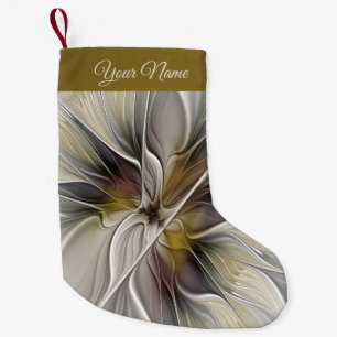 Meia De Natal Pequena Floral Fractal, Fantasy Flower Earth Colors Name
