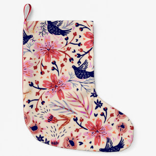Meia De Natal Pequena Floral, pássaros, padrão contínuo de colheita.