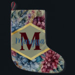 Meia De Natal Pequena Floral Vintage Inchada De Elegância Tonelada De Je<br><div class="desc">Mergulhe seu feriado na sofisticação do eterno com nossa coleção de "Elegância Encantada". Este belo design apresenta uma pintura aquosa de marinho azul e robusto, captando o romance e a graça do seu dia especial. No coração do design, uma forma central de diamante esboçada em folha de ouro falso adiciona...</div>