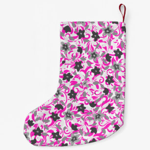Meia De Natal Pequena Flores abstratas rosa cinza branco fofas