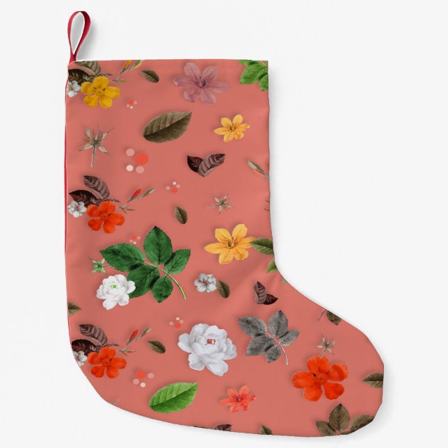 Meia De Natal Pequena Flores Amarelas e Rosas Brancas 19 (Frente)
