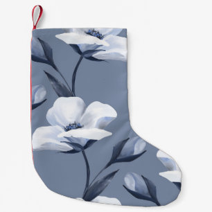 Meia De Natal Pequena Flores brancas delicadas: padrão sem costura.