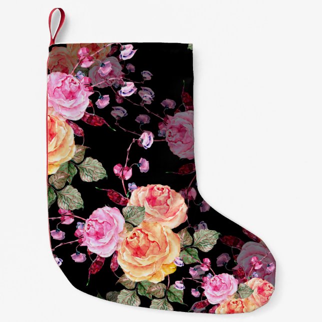 Meia De Natal Pequena Flores buquês de aquarelas com flores aricóticas (Frente)