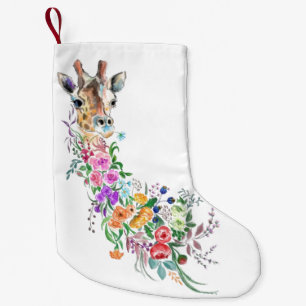 Meia De Natal Pequena Flores Coloridas Buquê Girafa - Floral de Desenho